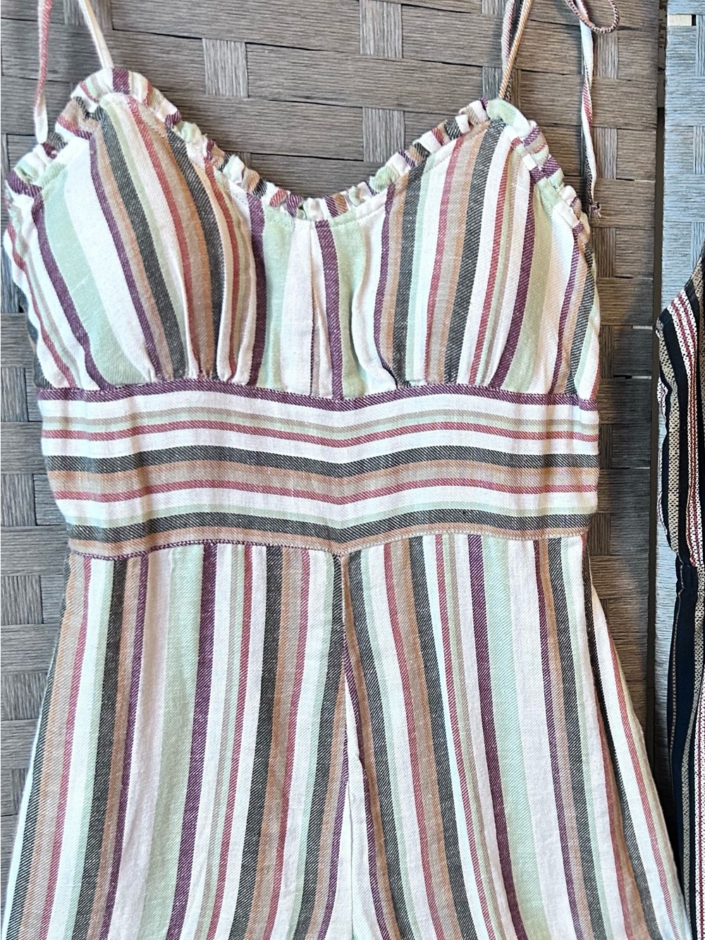 Derek Heart Striped Spaghetti Strap Dress in Mint, Mauve & Tan